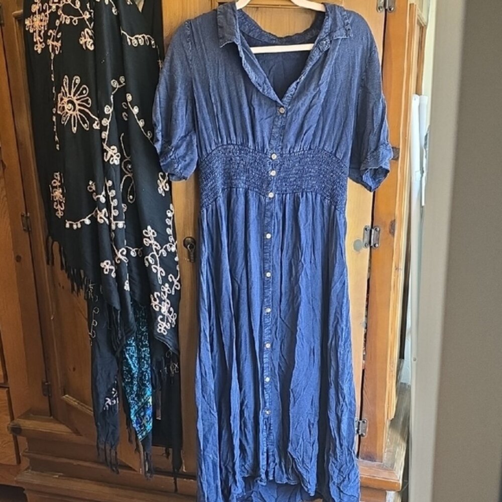 Blue Button-Up Midi Dress